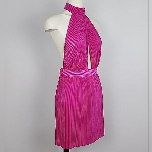 Sincerley Jules Women's Hot Pink Pleated Cross Over Halter Dress Lined Sz Medium - Picture 2 of 12